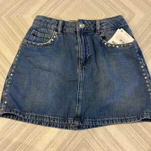 Zara Girls Denim Skirt with Silver Grommets - Size 11/12